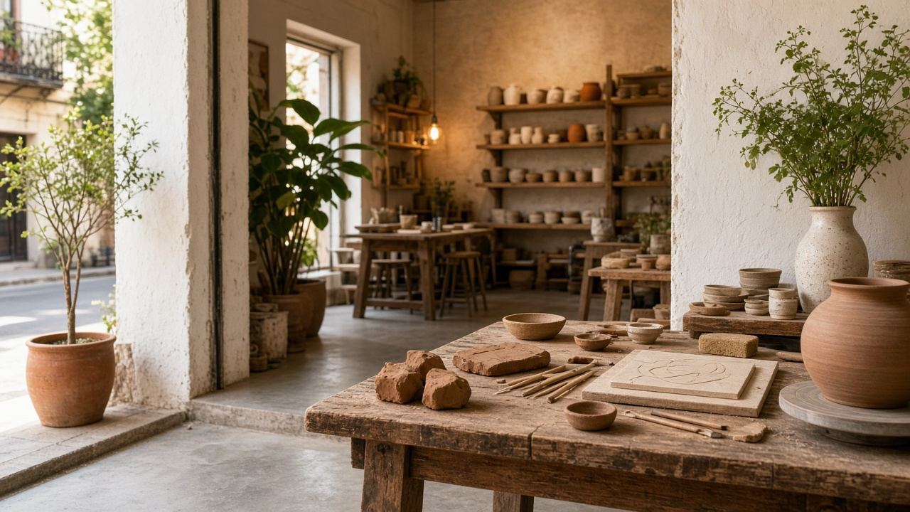 Clay modeling / handbuilding workshops workspace at Studio Swift Meadow